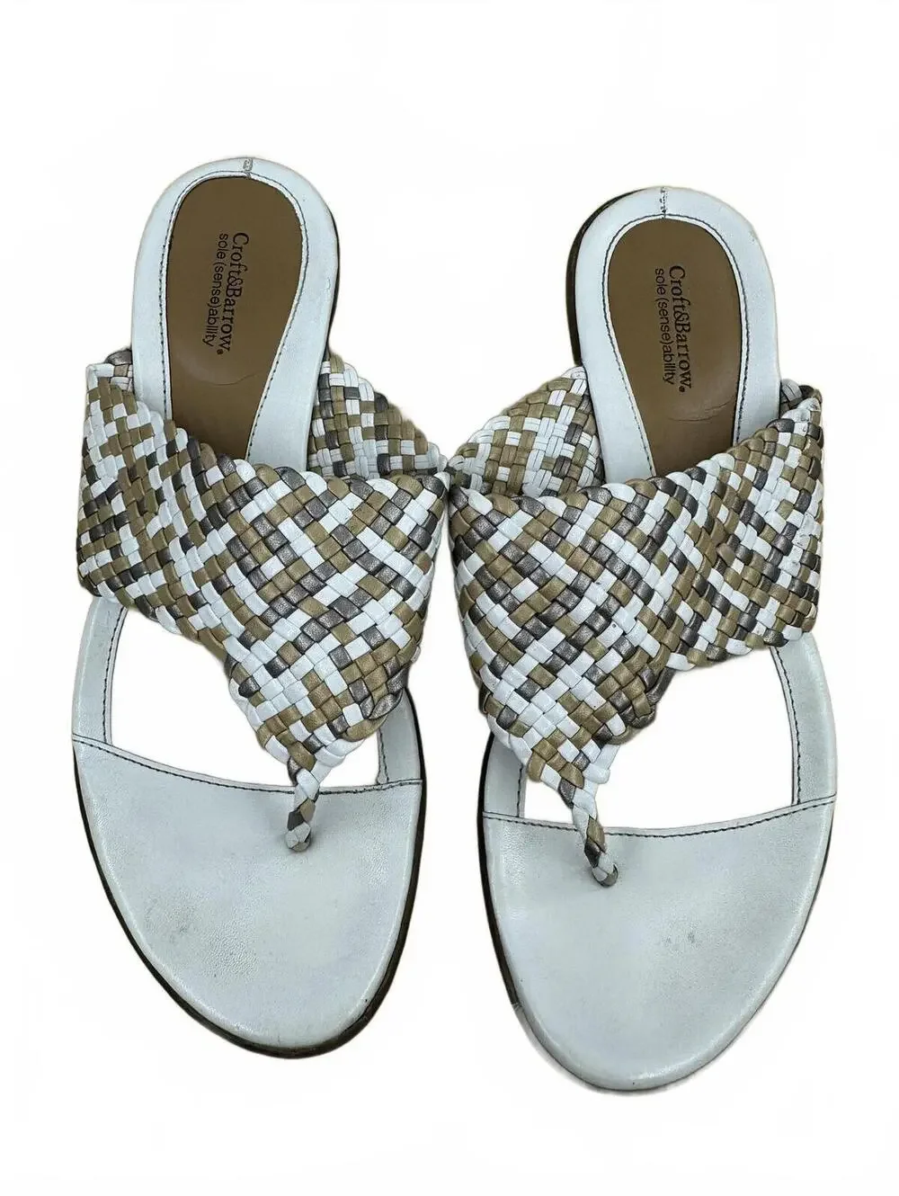 Croft & Barrow Woven Slide Sandals White and Beige‎ Casual Summer Flats